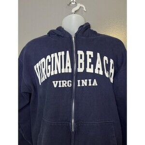 Virginia Beach Hoodie Mens XL Blue Full Zip Sunsations Graphic Fleece Sweatshirt